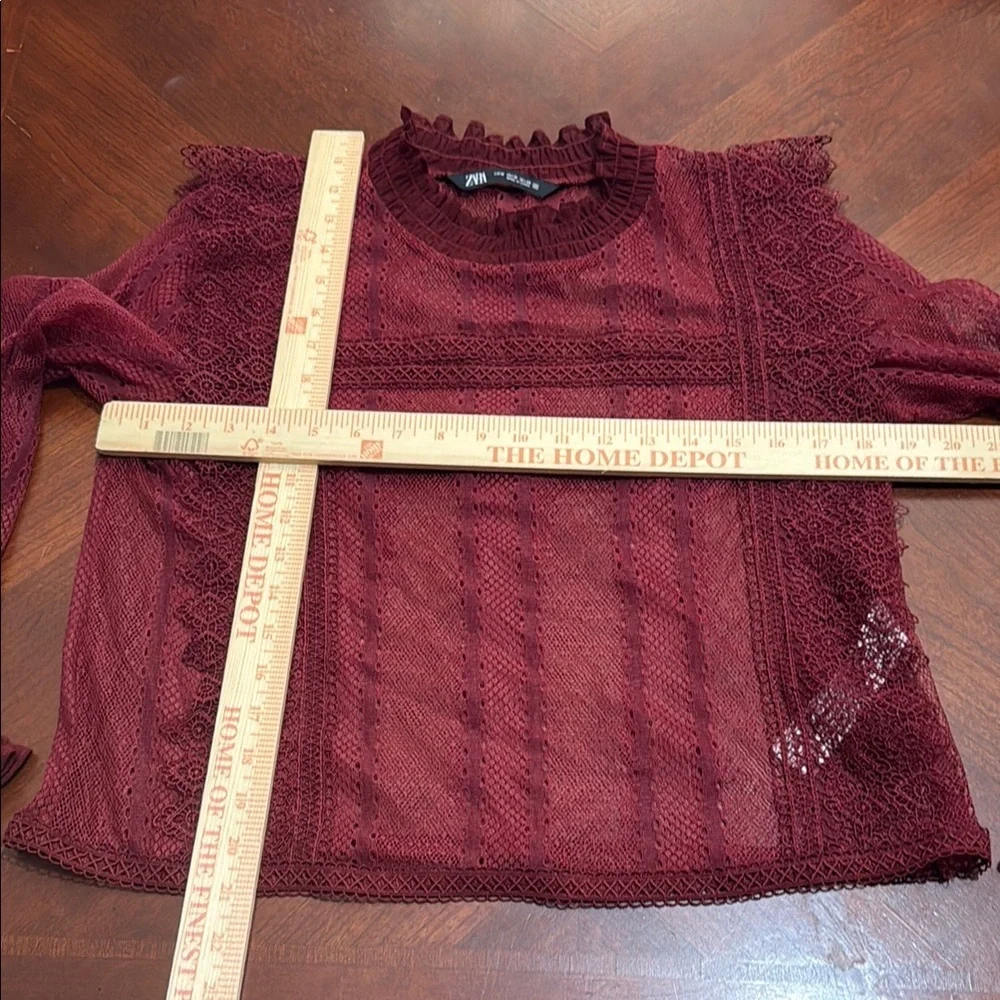 Zara Deep Red Lace Blouse Sz medium M